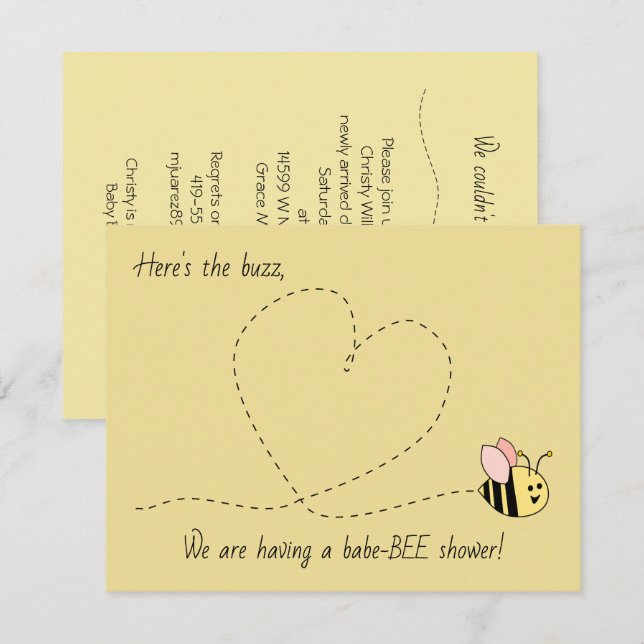 Baby Bee Girl Duwer Einladung (Vorne/Hinten)