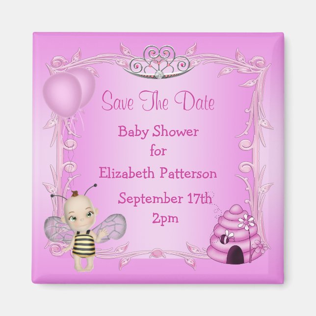 Baby Bee Pink Princess Baby Dusche Save the Date Magnet (Vorne)