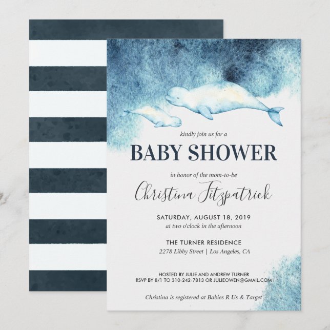 Baby Beluga | Einladung der Babydusche (Vorne/Hinten)