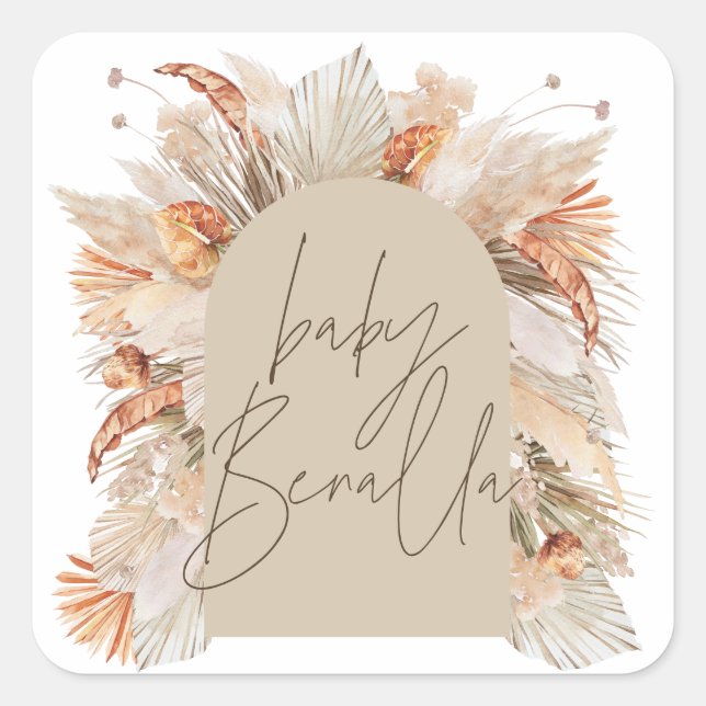 Baby Benalla pampas gras modern terracotta Quadratischer Aufkleber (Vorderseite)