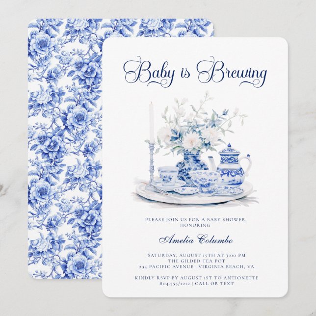 Baby bewing Chinnosserie Baby Shower Tee Party Einladung (Vorne/Hinten)