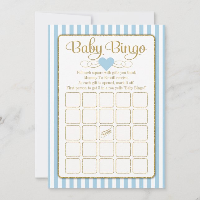 Baby Bingo Blue Gold Boy Baby shower Cartes de jeu (Devant)