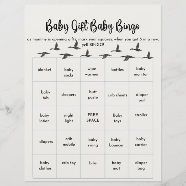 Baby Bingo für Duck-Babydusche (Vorderseite)