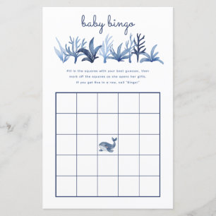 Baby Bingo Game Blue Whale Coral Party Baby Dusche