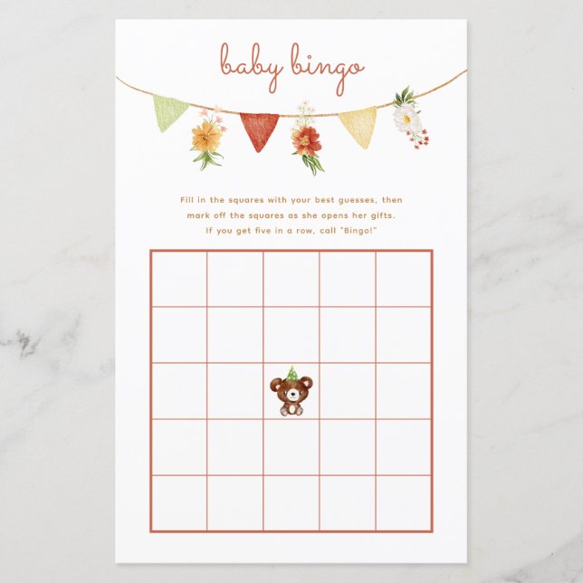 Baby Bingo Game Woodland Bären Fall Baby Showroom (Vorderseite)
