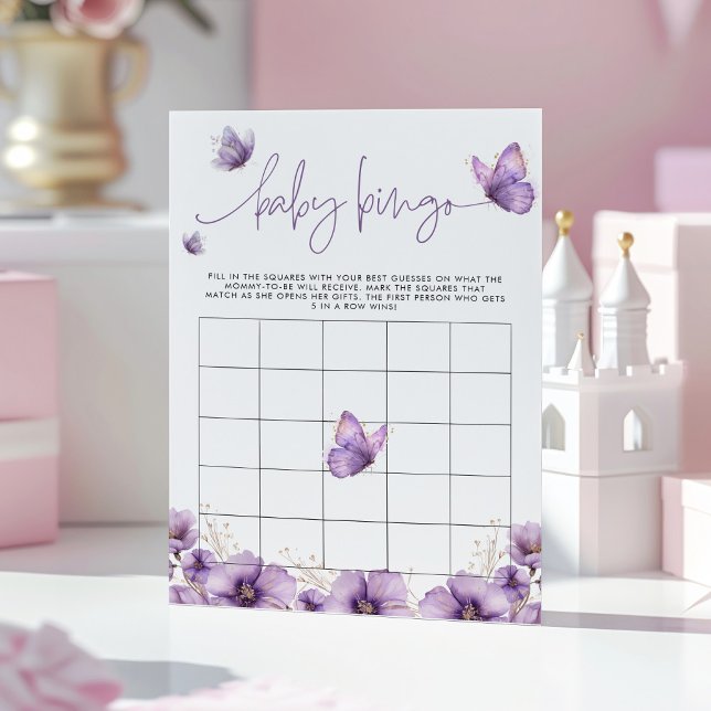 Baby Bingo Purple papillon Baby shower Carte de je (Créateur téléchargé)