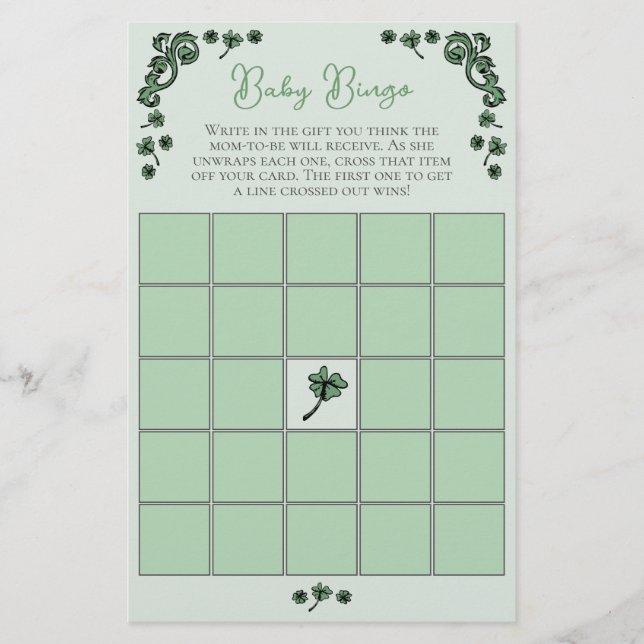 Baby Bingo St Patrick's Day Baby shower Carte de j (Devant)