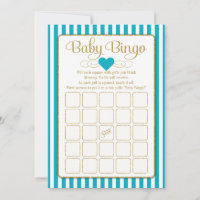 Baby Bingo Turquoise Gold Baby Showgame Cards
