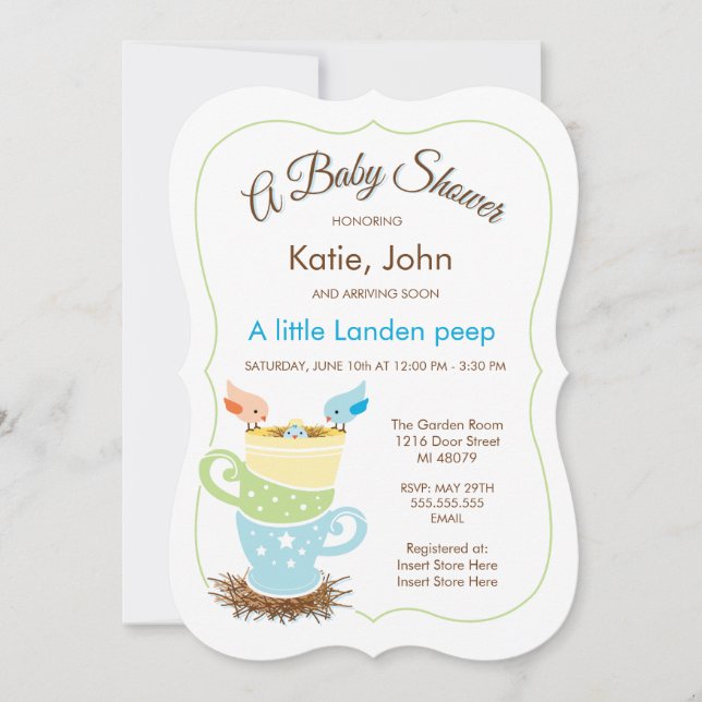 Baby Bird | Invitation Baby shower garçon (Devant)