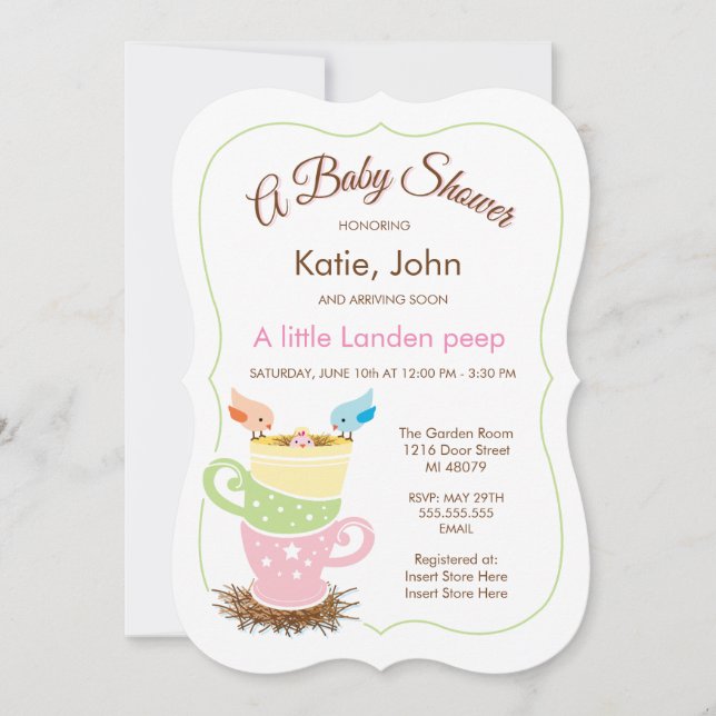 Baby Bird| Invitation de Baby showers filles (Devant)