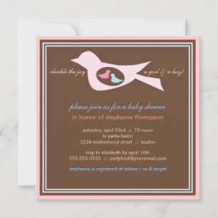 Baby Birdie Twins Pink Blue Baby Einladung