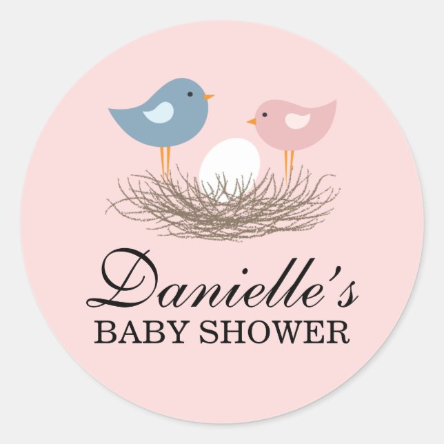 Baby Bird's Nest Baby Shower Runder Aufkleber (Vorderseite)