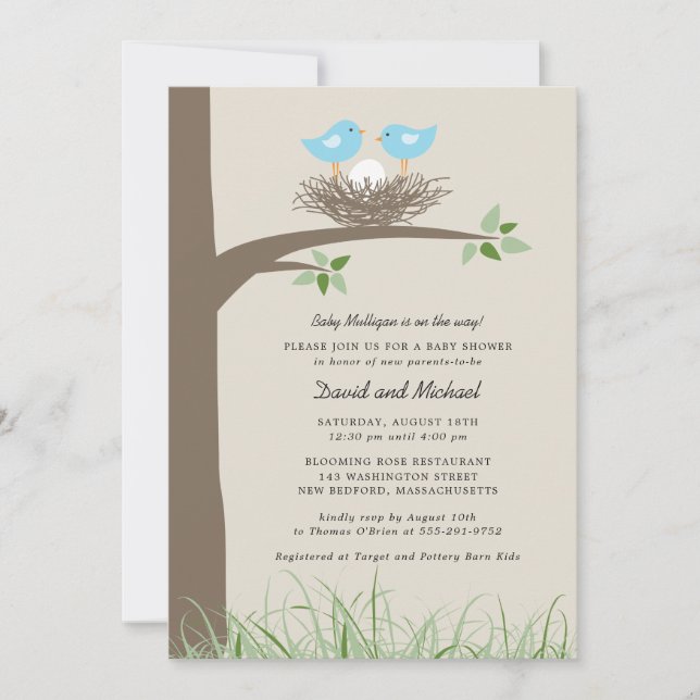 Baby Bird's Nest - Gay Couple Baby Shower Einladung (Vorderseite)