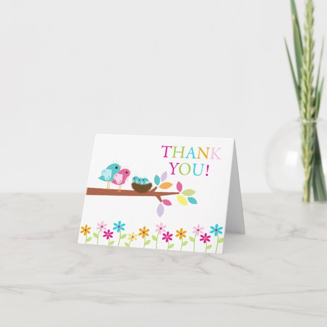 Baby Birds Nest Triplets Thank You Note Card Dankeskarte (Vorderseite)