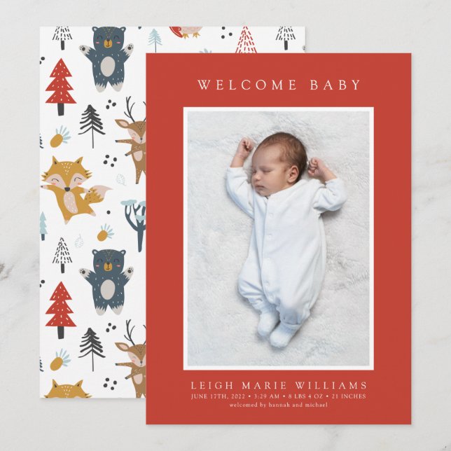 BABY BIRTH ANKÜNDIGUNG VON Waldtieren (Vorne/Hinten)