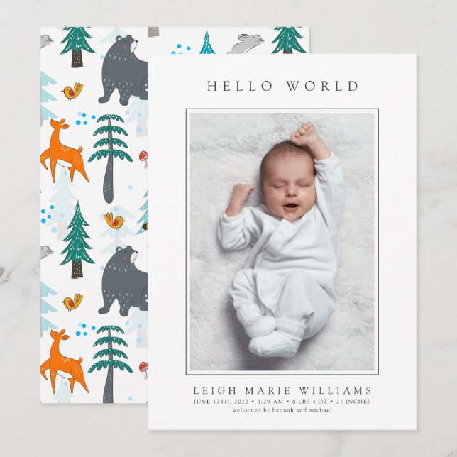 BABY BIRTH ANKÜNDIGUNG Woodland Baby Animes (Vorne/Hinten)