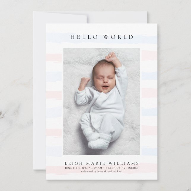 BABY BIRTH ANNOCEMENT Hello Pastel Stripes (Vorderseite)