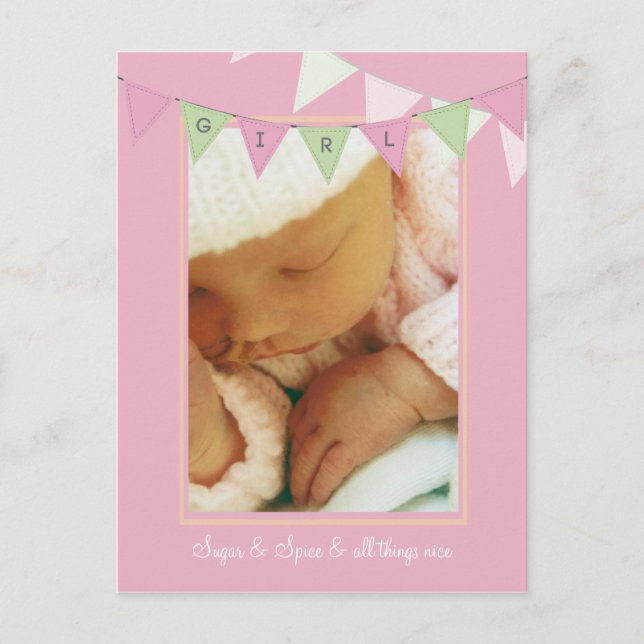 Baby Birth Announcement Banner Foto Postcard Ankündigungspostkarte (Vorderseite)