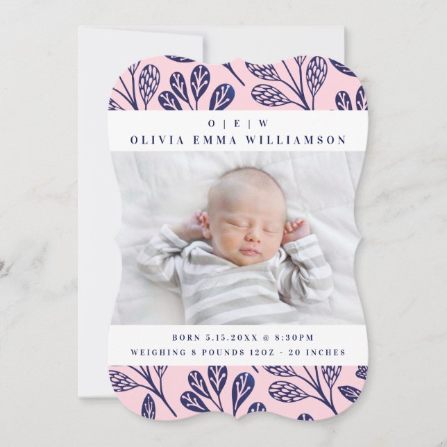 Baby Birth Announcement Card - Navy Blue Zweige Ankündigung (Vorderseite)