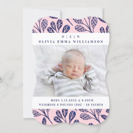 Baby Birth Announcement Card - Navy Blue Zweige Ankündigung