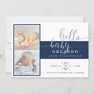 Baby Birth Announcement Card - Navy & White Strip Ankündigung