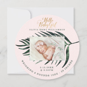 Baby Birth Announcement Card   Tropischer Palmblät Ankündigung