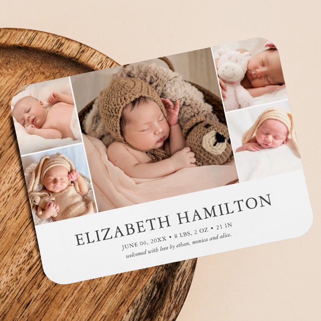 Baby Birth Announcement Elegantes Foto Magnet (Von Creator hochgeladen)