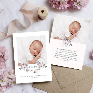 Baby Birth Announcement florales verziertes Foto Einladung