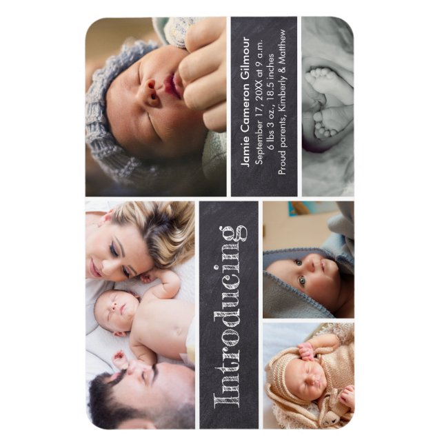 Baby Birth Announcement Foto Collage Einführung Magnet (Vertikal)