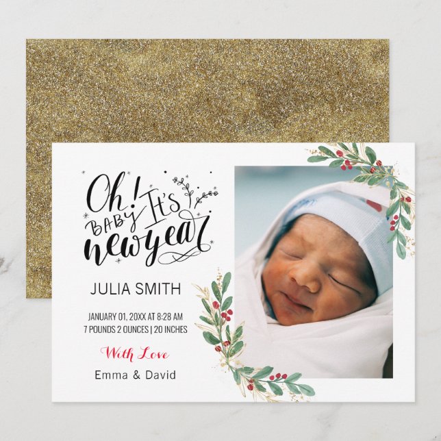 Baby Birth Announcement Foto-Karte Elegantes Ambie Ankündigung (Vorne/Hinten)