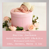 Baby Birth Announcement Foto Pink Girl Square
