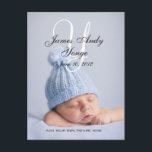 Baby Birth Announcement Foto Postkarten<br><div class="desc">Baby Boy Birth Announcement Foto Card Design mit Monogramm Initial und Name von Elke Clarke ©2010. Passen Sie Ihr eigenes Foto im Hintergrund an und personalisieren Sie es dann mit Ihrer Babyankündigung auf der Vorder- und Rückseite dieser Postkarte. Verwenden Sie die Option Anpassen und die einfach zu verwendenden Eingabeaufforderungen. Vergessen...</div>