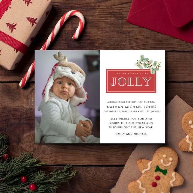 Baby Birth Announcement Foto Weihnachten (New Baby Birth Announcement Photo Christmas Holiday Card)
