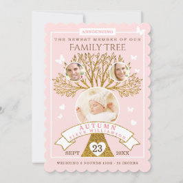 Baby Birth Announcement | Pink & Gold Familienbaum Ankündigung