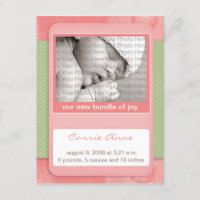 Baby Birth Announcement Pink Polka Dots