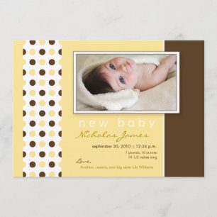 Baby Birth Announcement Yellow Polka Dots Ankündigung