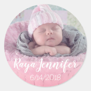 Baby Birth Announction Personalisiertes Foto Stick Runder Aufkleber