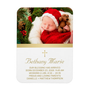 Baby Birth Christlich Gold Cross Script Foto Magnet