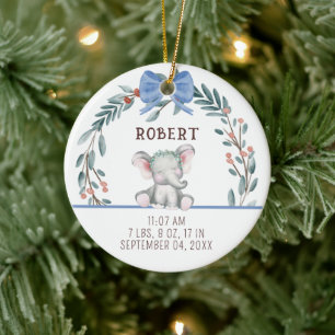 Baby Birth Stats Animal Baby First Christmas Keramik Ornament