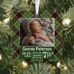Baby Birth Stats Birth Record Foto Green Kariert Ornament Aus Metall<br><div class="desc">Die Geburt des Kindes steht für Ornament der Geburtsakte mit individuellem Foto. Ein großartiges Geschenk für die stolzen Großeltern,  Tanten, ... </div>