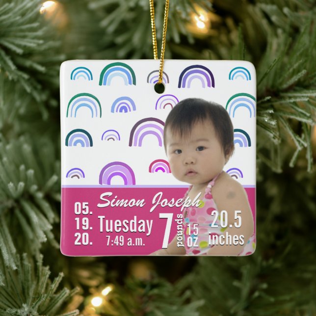 Baby Birth Stats Birth Record Weihnachtsgebäck Fot Keramikornament (Baum)