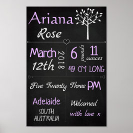 Baby Birth Stats Custom Wall Print - Lila Chalk Poster