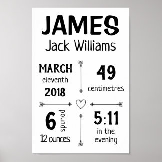 Baby Birth Stats Custom Wall Print Poster - Pfeile