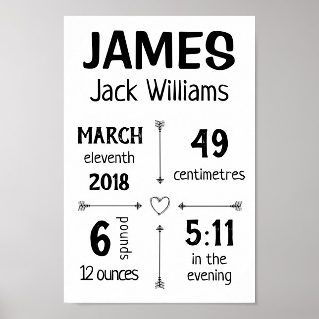 Baby Birth Stats Custom Wall Print Poster - Pfeile (Vorne)
