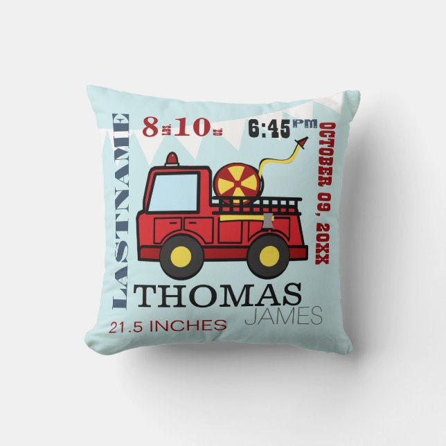 Baby Birth Stats Fire Truck Kissen (Vorderseite)