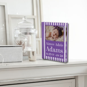 Baby Birth Stats Foto Block   Lila Streifen