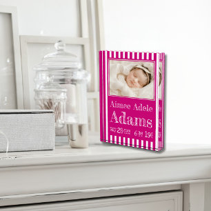 Baby Birth Stats Foto Block Magenta Stripes