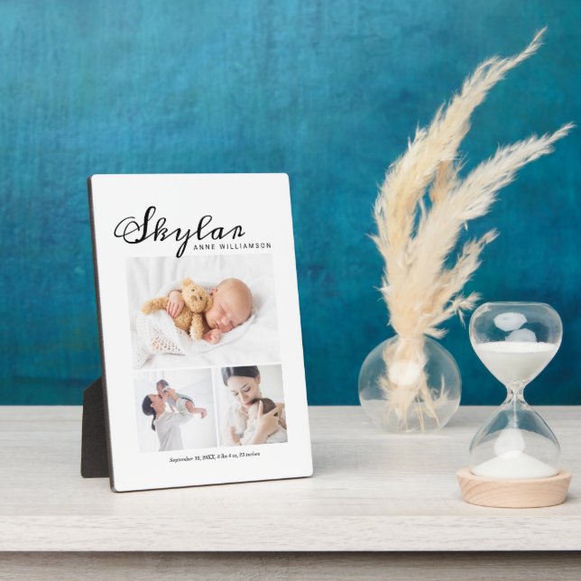 Baby Birth Stats Foto Collage White Fotoplatte (Seite)