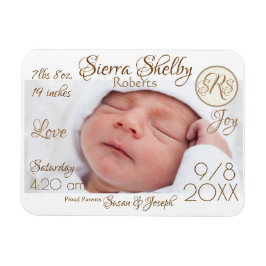 Baby Birth Stats & Foto Monogram Custom Keepake Magnet