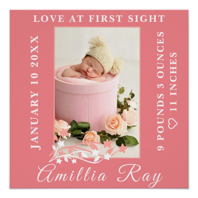 Baby Birth Stats Foto Newborn Keepake Kinderzimmer Poster (Vorderseite)